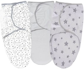 Set 3 sisteme de infasat reglabil din bumbac 0-3 luni Kidizi All Grey Owly, 100% bumbac