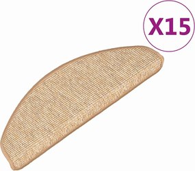 vidaXL Covorașe pentru scări, 15 buc., 65x21x4 cm, maro deschis, semirotunde, mari