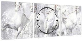 Tablou - Ilustrație de cai de curse (cu ceas) (90x30 cm)