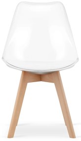 Set de masa 1 + 4, masa alba ADRIA 120x80 cm + scaune transparente BALI MARK cu picioare din lemn de fag