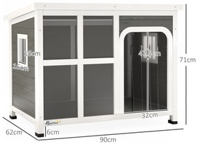 PawHut Căsuță pentru Câini cu Ferestre Laterale, Bază Detașabilă și Acoperiș Rabatabil, 90x62x71 cm, Gri Deschis | Aosom Romania