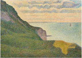 Tablou pe sticlă - Georges Seurat, Seascape at Port-en-Bessin, Normandy, reproducere (70x50 cm)