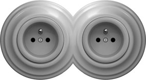 Kliklap - Priză dublă retro de perete, cu ramă, 230V, gri