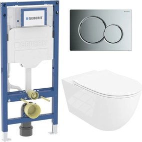 Rezervor WC cu cadru incastrat Geberit Duofix UP320 cu sistem de fixare, clapeta de actionare Sigma01 crom plus vas WC Rune Ivaldi Grande alb cu capac softclose