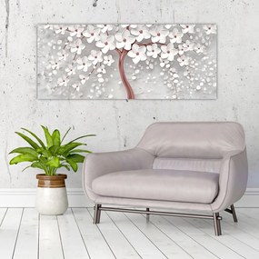 Tablou - Imaginea copacului alb cu flori albe, rosegold (120x50 cm)
