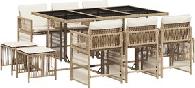 vidaXL Set mobilier de grădină cu perne, 11 piese, bej, poliratan