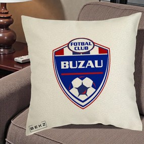 Perna Personalizata FC Buzau Fotbal, 40x40 cm, Ecru, Husa Detasabila, Perna Inclusa, BEKZ®