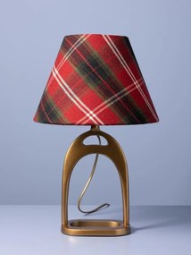 Lampă de masă din lână multicoloră, cu structură din metal auriu, abajur în carouri, finisaj vintage, 29×15×9,5 cm, „Stirrup"