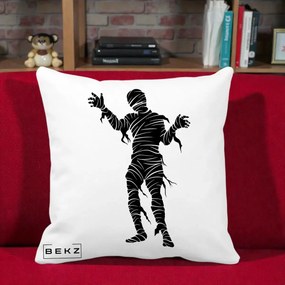 Perna Decorativa Mormii Infricosat Silueta Neagra Halloween, 40x40 cm, Alba Mata, Husa Detasabila, Perna Inclusa, BEKZ®