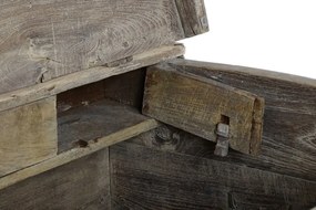 Cufăr vintage din lemn de tec, natur, pe roți din lemn, cu feronerie din fier, finisaj patinat, 87 x 118 x 66 cm, „Legacy”