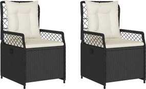 vidaXL Scaune de grădină rabatabile, 2 buc., negru, poliratan