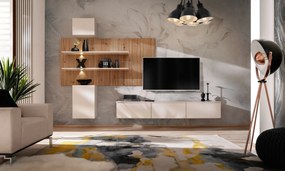 Mobilier Living modern, suspendat-prindere perete , 280 cm lungime, Casmir stejar artisan-imprimeu riflaj dungi negre, usi deschidere push open ,