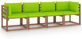 Canapea gradina din paleti, 4 locuri, cu perne, lemn pin tratat verde aprins, 4 locuri, 1