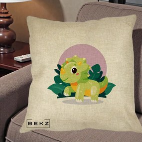 Perna Decorativa Triceratops Kawaii Verde, 40x40 cm, Crem, Husa Detasabila, Perna Inclusa, BEKZ®