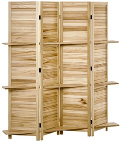 HOMCOM Paravan interior cu 4 panouri și 3 rafturi pliabile uși obloane lemn de paulownia aspect pin autoclav | Aosom Romania