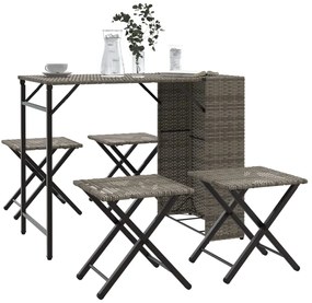 vidaXL Set mobilier de grădină, pliabil, 5 piese, gri, poliratan
