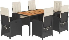 vidaXL Set mobilier de grădină cu perne, 7 piese, negru, poliratan