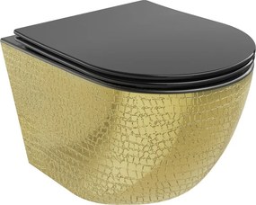 Mexen Lena vas wc Rimless cu capac cu închidere lentă slim, duroplast, negru mat/model solzi aurii - 30224078