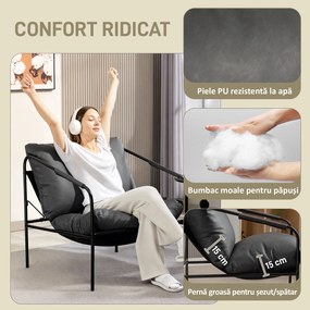 HOMCOM Fotoliu de Sufragerie din Piele PU și Cadru Metalic cu Perne Groase, 74.5x75x77 cm, Gri Antracit | Aosom Romania