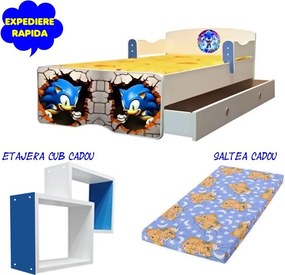 Pat copii Sonic cu saltea si sertar