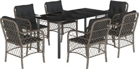 vidaXL Set mobilier de grădină cu perne, 7 piese, gri, poliratan