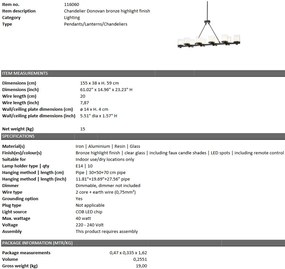 Lustra suspendata cu telecomanda design LUX Donovan, bronz 116060 HZ