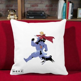 Perna Personalizata Fullmetal Alchemist Edward si Alphonse, 40x40 cm, Alba Mata, Husa Detasabila, Perna Inclusa, BEKZ®