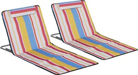 Outsunny Set 2 Șezlonguri de Plajă cu Spătar Reglabil pe 5 Niveluri, Tetieră și Geantă de Transport, 124x53x35-45 cm, Multicolor | Aosom Romania