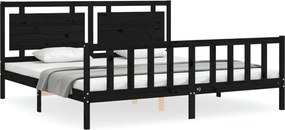 vidaXL Cadru pat cu tăblie 200x200 cm, negru, lemn masiv