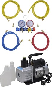 vidaXL Pompă de vid 50 L/min cu set de manometre cu 4 căi în set scule