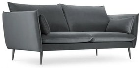Canapea 3 locuri Agate cu tapiterie din catifea, picioare din metal negru, gri inchis