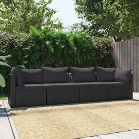 46558 vidaXL Set mobilier de grădină cu perne, 4 piese, negru, poliratan