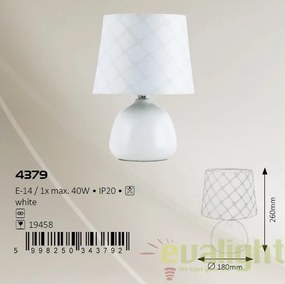 Veioza, lampa de masa, finisaj alb, diametru 18cm, Ellie 4379 RX