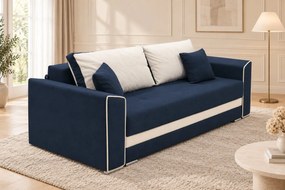 Canapea extensibilă Ondina din stofă, bleumarin + crem, cu ladă de depozitare