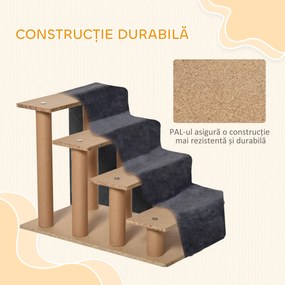 PawHut Scăriță pentru Câini Portabilă cu 4 Trepte, Scară pentru Animale Domestice, 60x35x44 cm, Gri Închis | Aosom Romania
