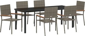 vidaXL Set de masă pentru grădină cu pernă 7 pcs Gri poliratan