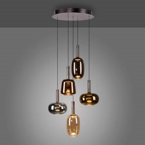 Lustra cu 5 pendule LED, inaltime reglabila, sticla, multicolor, IRIDES