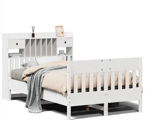 vidaXL Cadru de pat fără saltea, alb, 135x190 cm, lemn masiv de pin