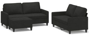 Set de canapele cu perne, 3 piese, negru, textil