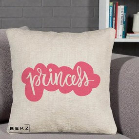 Perna Decorativa Princess Text Roz, 40x40 cm, Bej Canapea, Husa Detasabila, Perna Inclusa, BEKZ®