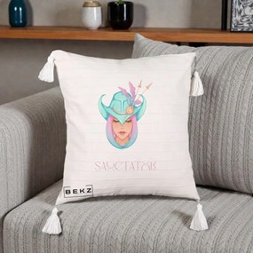 Perna Personalizata Zodiac Sagetator Cowgirl, 40x40 cm, Bej cu Franjuri, Husa Detasabila, Perna Inclusa, BEKZ®