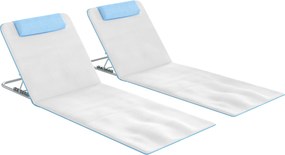 Outsunny Set 2 Șezlonguri de Plajă Pliabile cu Tetieră, Spătar Reglabil și Husă pentru Transport, 134x48x33-43 cm, Bej | Aosom Romania