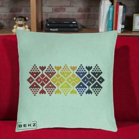 Perna Personalizata Motiv Tricolor Romanesc Broderie, 40x40 cm, Verde Menta, Husa Detasabila, Perna Inclusa, BEKZ®