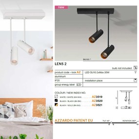 Plafoniera cu brate si spoturi directionabile LENS 2 negru/auriu