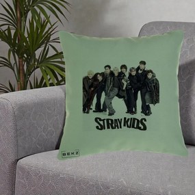 Perna Personalizata K-pop Stray Kids Outfit Negru, 40x40 cm, Verde, Husa Detasabila, Perna Inclusa, BEKZ®