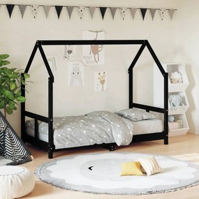835726 vidaXL Cadru de pat pentru copii, negru, 80x160 cm, lemn masiv de pin