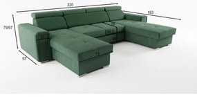 Rozk. canapea colț universal în U cu spațiu depozitare SALVADA verde