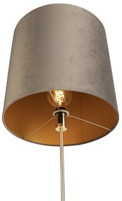 Lampă de podea auriu/alamă cu abajur din catifea taupe 40/40 cm - Parte