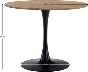Masă de sufragerie, rotundă, stejar/negru, diametru 110 cm, REVENTON NEW