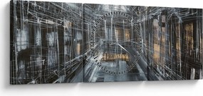 Tablou cu u interiorul clădirii vechi (cu ceas) (90x30 cm)